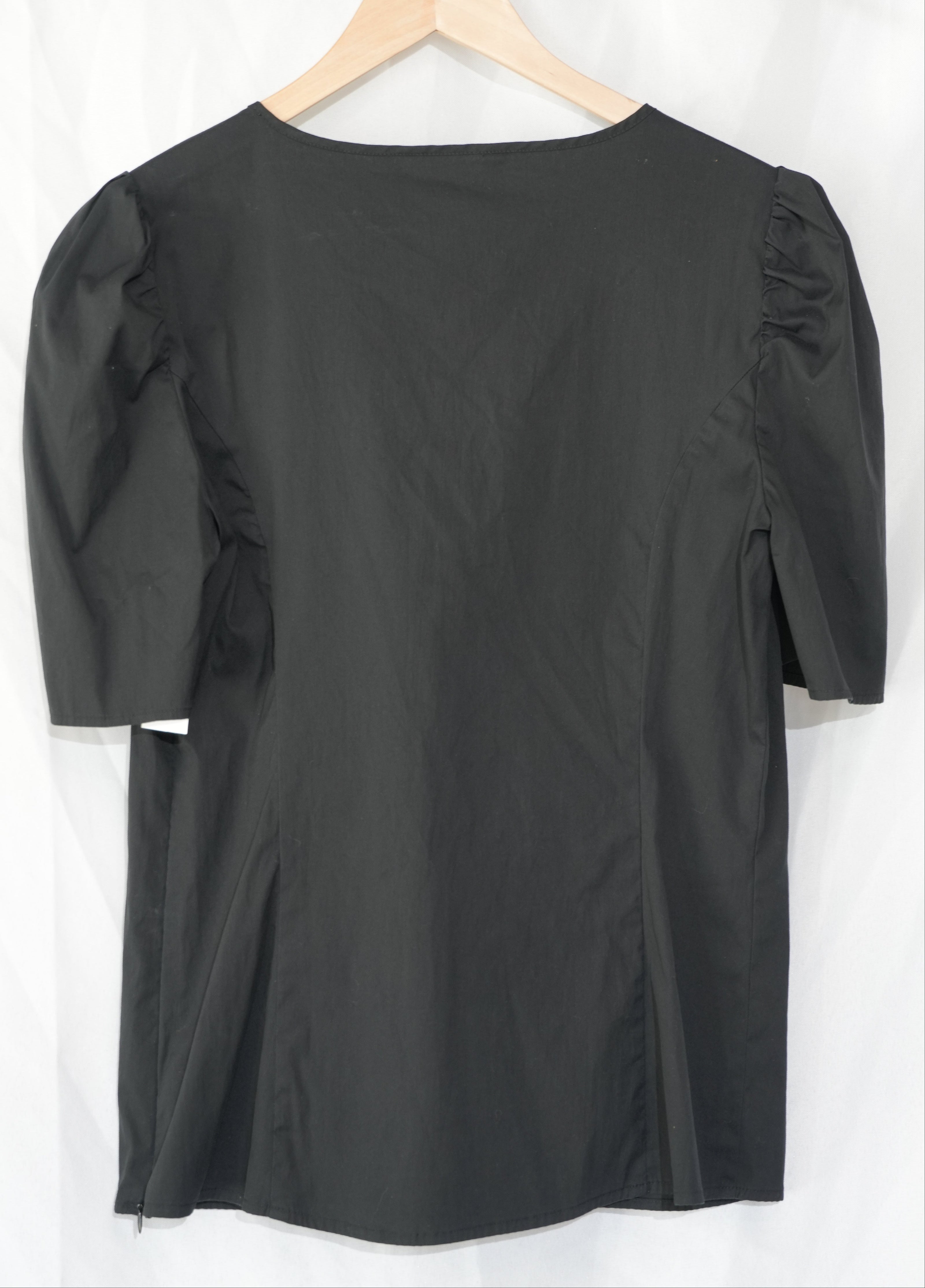 Express V-Neck Blouse Womens Medium Black Puff Sleeve Side Zip Top