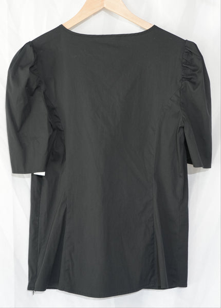 Express V-Neck Blouse Womens Medium Black Puff Sleeve Side Zip Top