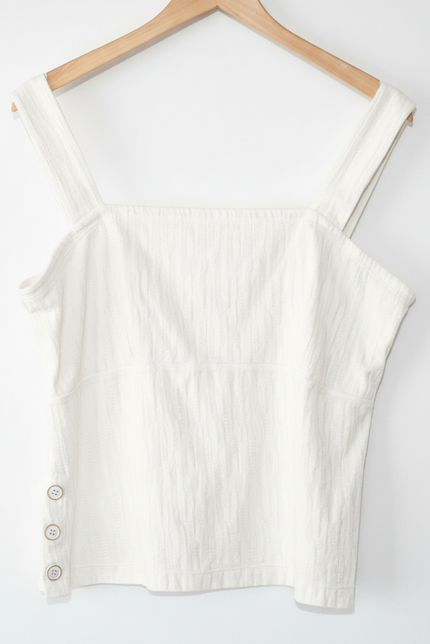 Maeve by Anthropologie Tank Top Women's Large White Textured Button Detail Sleeveless