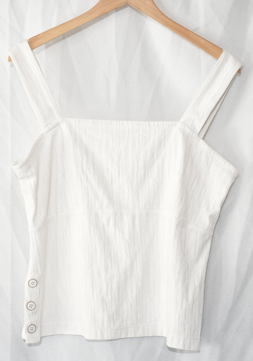 Maeve by Anthropologie Tank Top Women's Large White Textured Button Detail Sleeveless