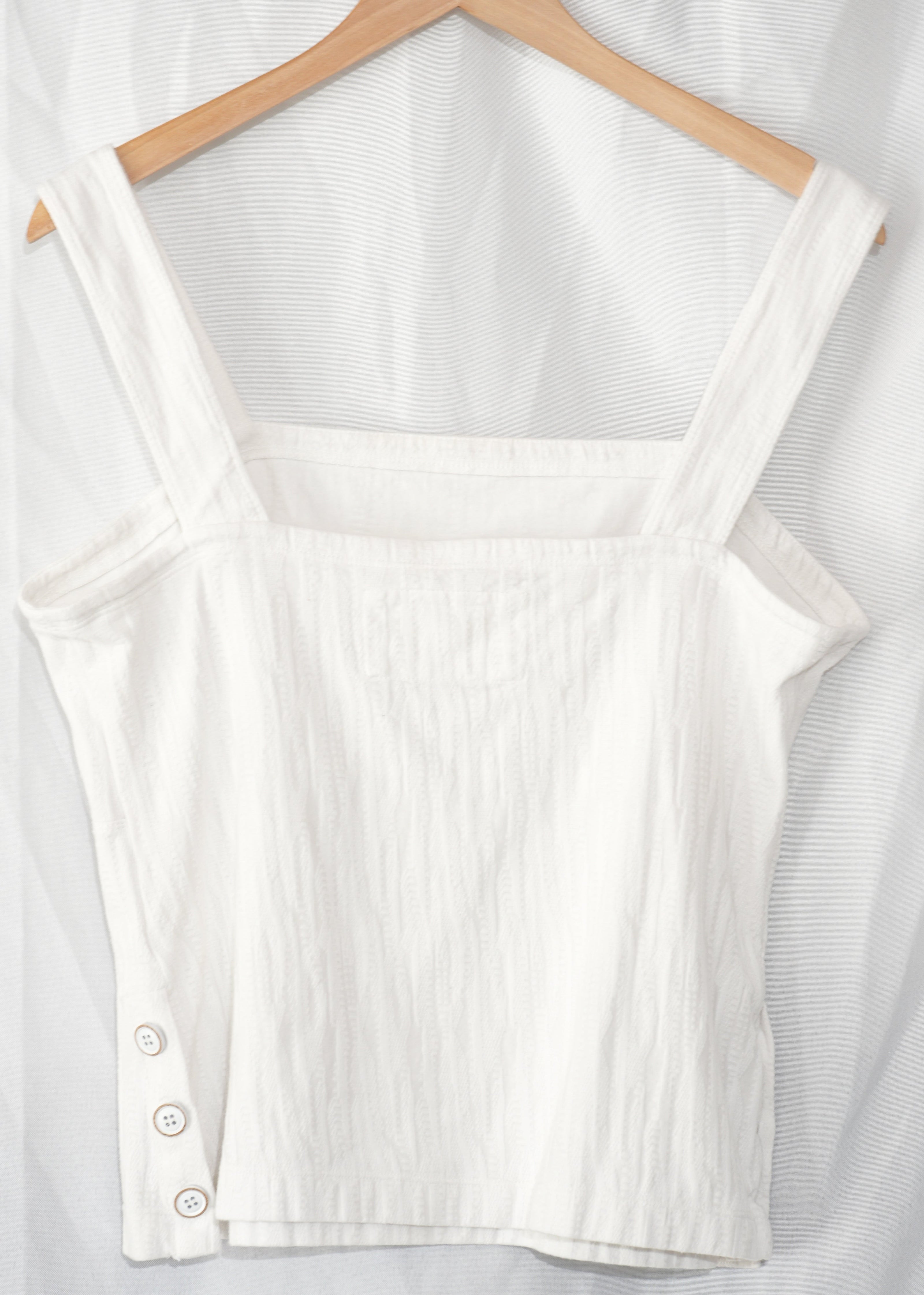 Maeve by Anthropologie Tank Top Women's Large White Textured Button Detail Sleeveless