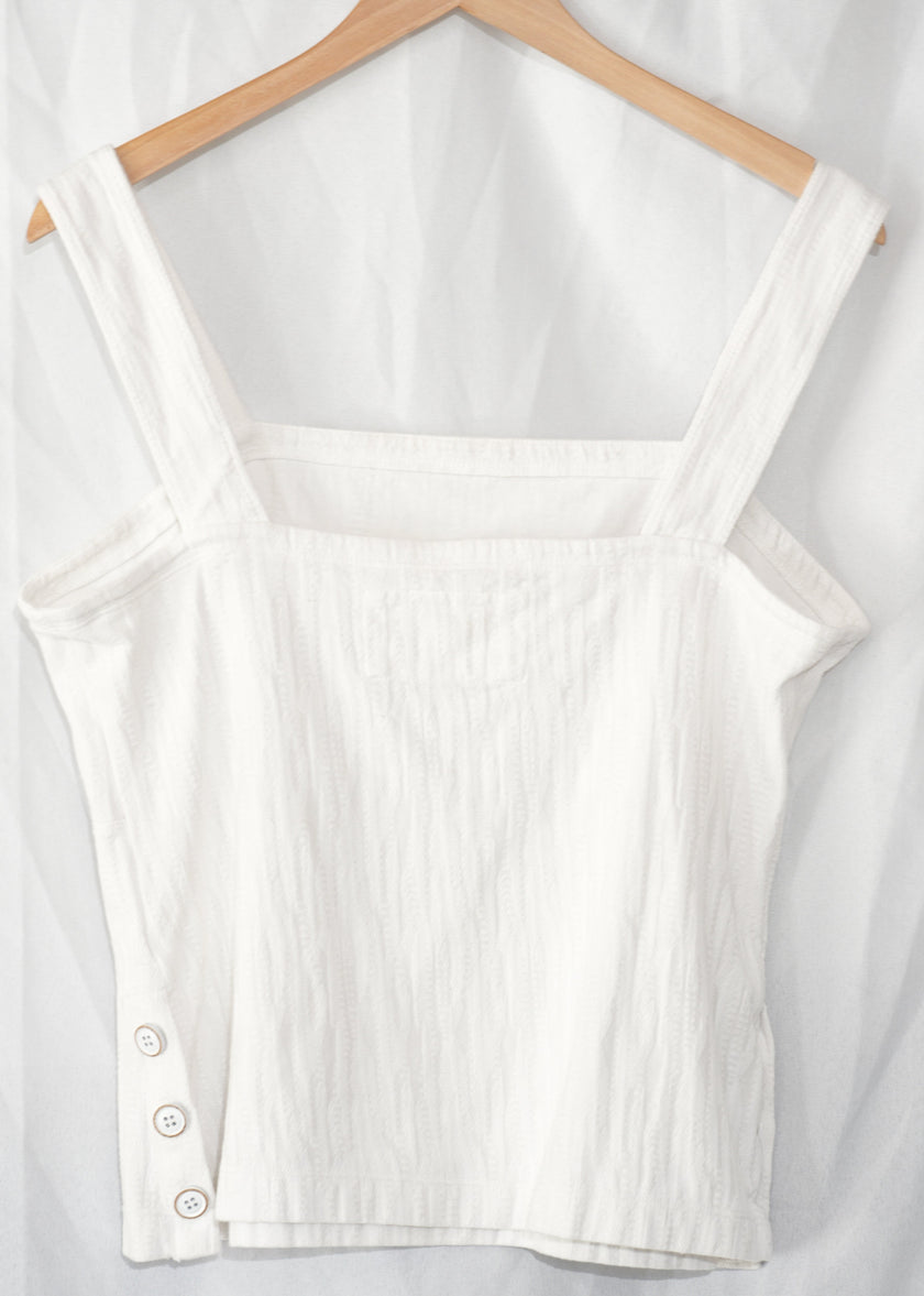 Maeve by Anthropologie Tank Top Women's Large White Textured Button Detail Sleeveless