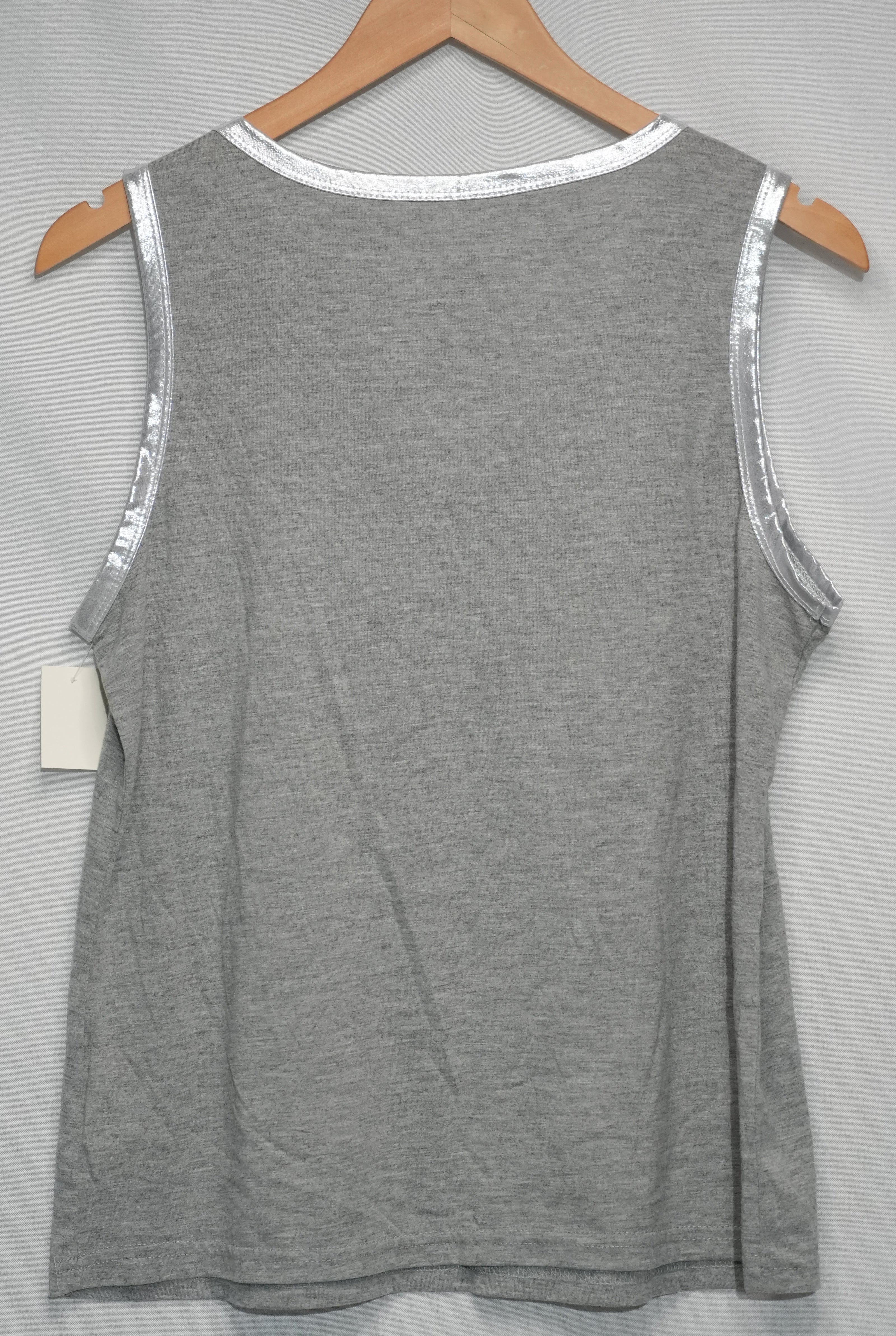 SHEIN Tank Top Women Large Gray Metallic Trim V-Neck Sleeveless Heathered Shirt