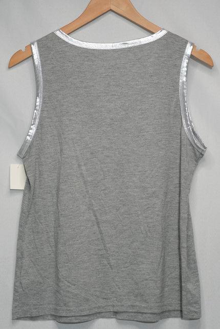 SHEIN Tank Top Women Large Gray Metallic Trim V-Neck Sleeveless Heathered Shirt