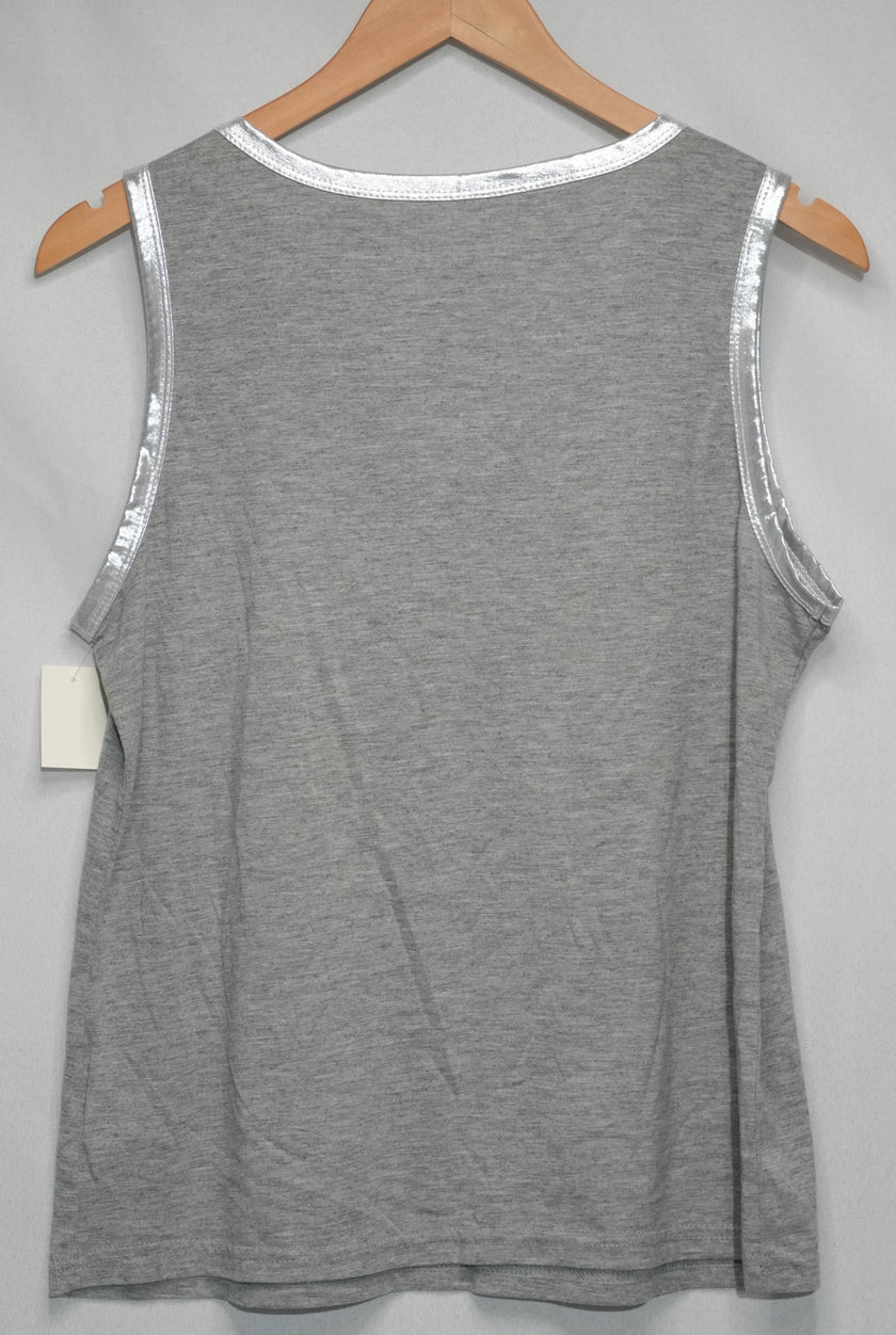 SHEIN Tank Top Women Large Gray Metallic Trim V-Neck Sleeveless Heathered Shirt