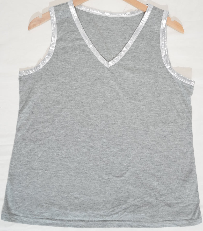 SHEIN Tank Top Women Large Gray Metallic Trim V-Neck Sleeveless Heathered Shirt