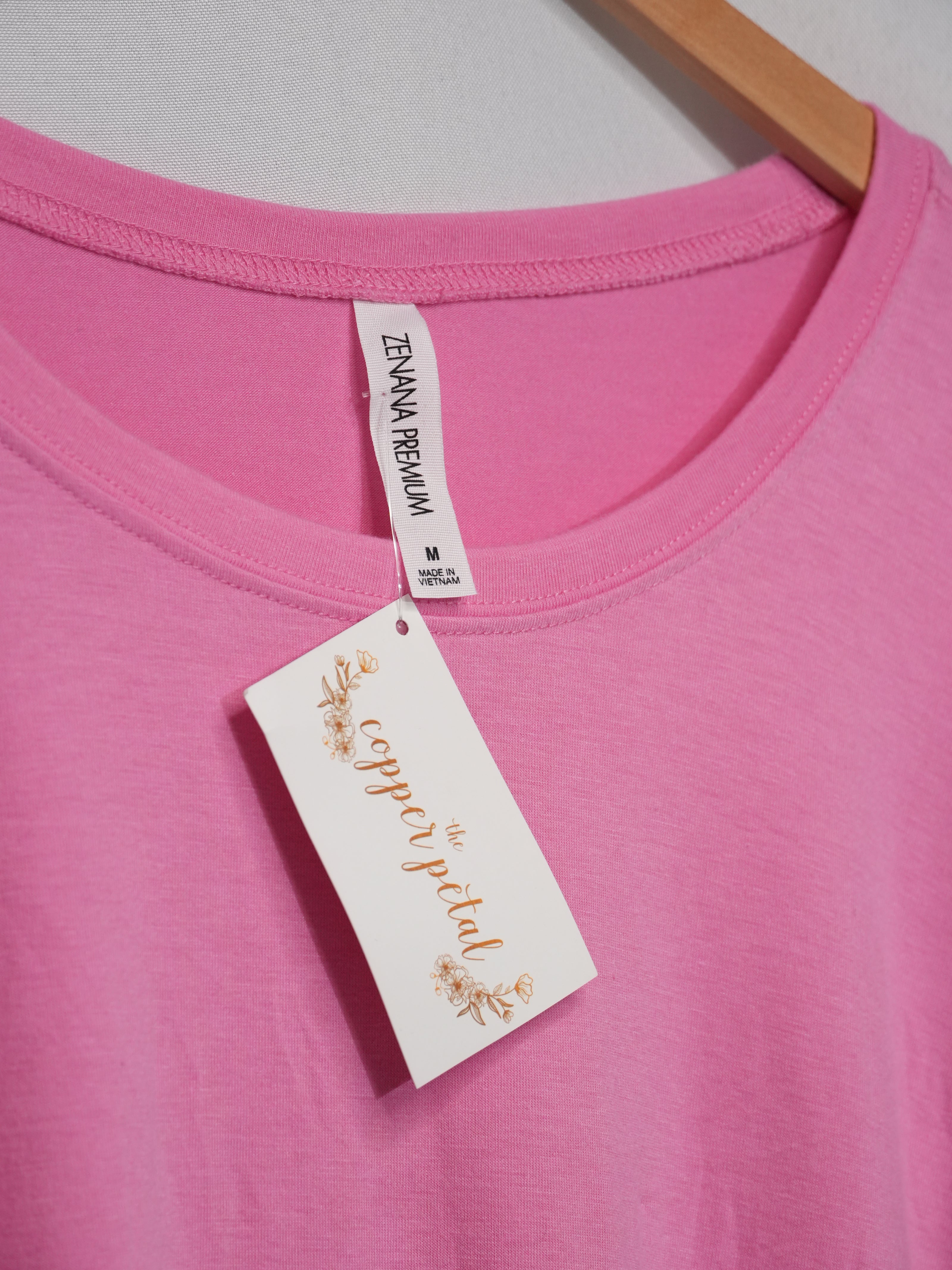 Zenana Tunic Top Womens Medium Pink Short Sleeve High Low Hem Crew Neck