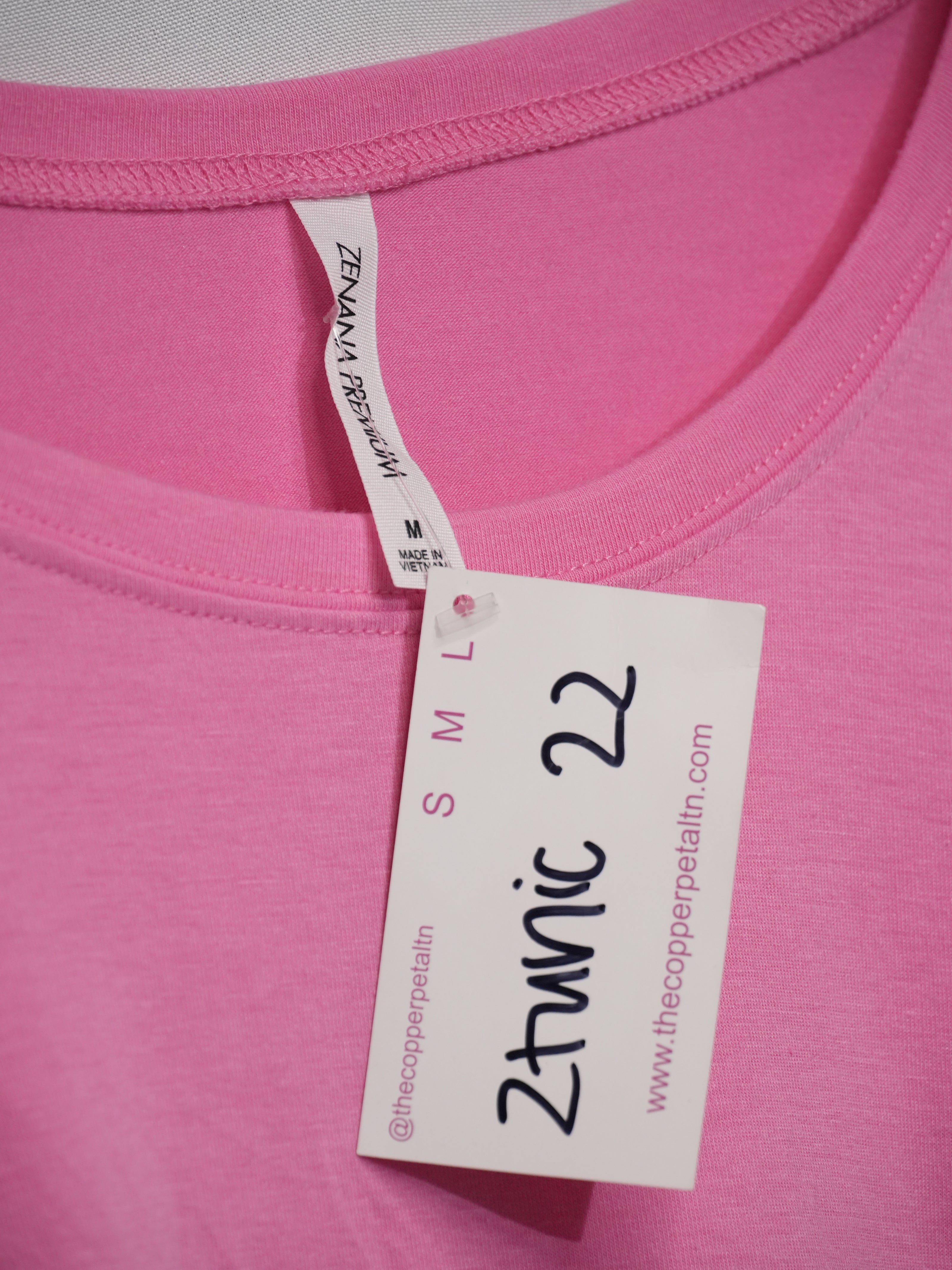 Zenana Tunic Top Womens Medium Pink Short Sleeve High Low Hem Crew Neck