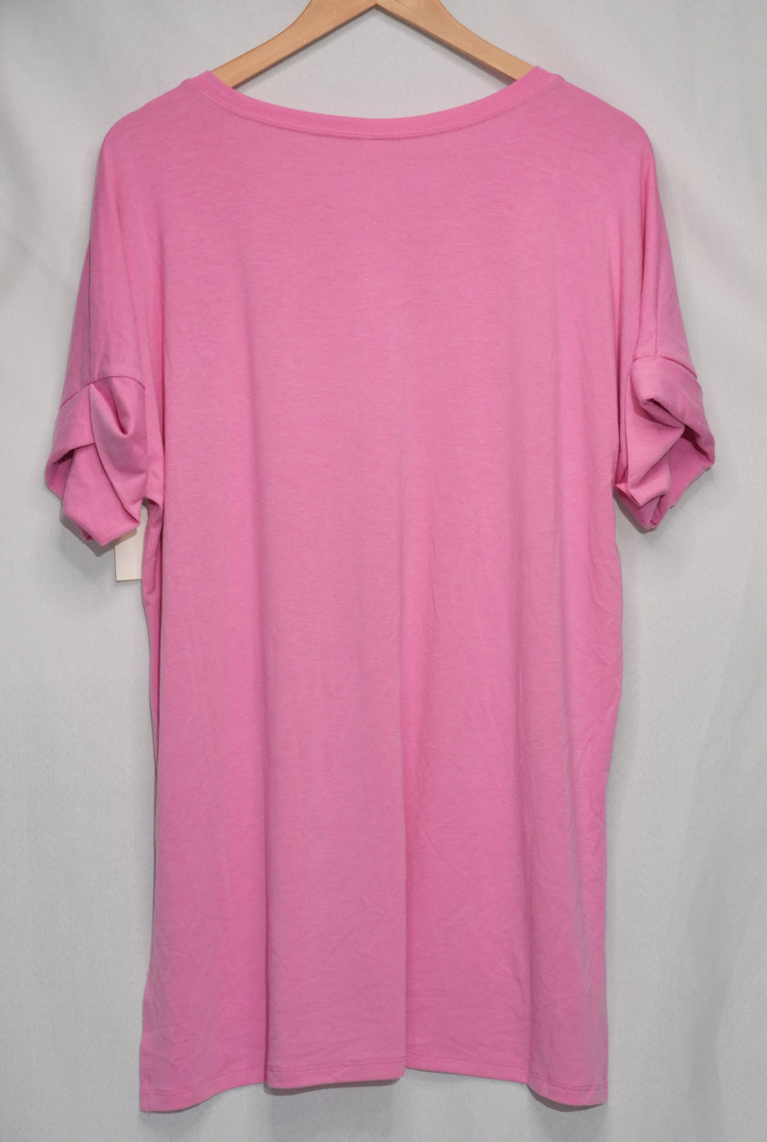 Zenana Tunic Top Womens Medium Pink Short Sleeve High Low Hem Crew Neck