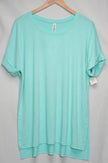 Zenana Tunic Top Women Medium Aqua Mint Cuffed Short Sleeve High-Low Hem