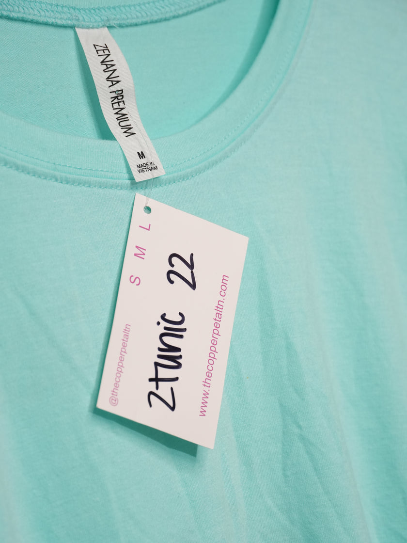 Zenana Tunic Top Women Medium Aqua Mint Cuffed Short Sleeve High-Low Hem