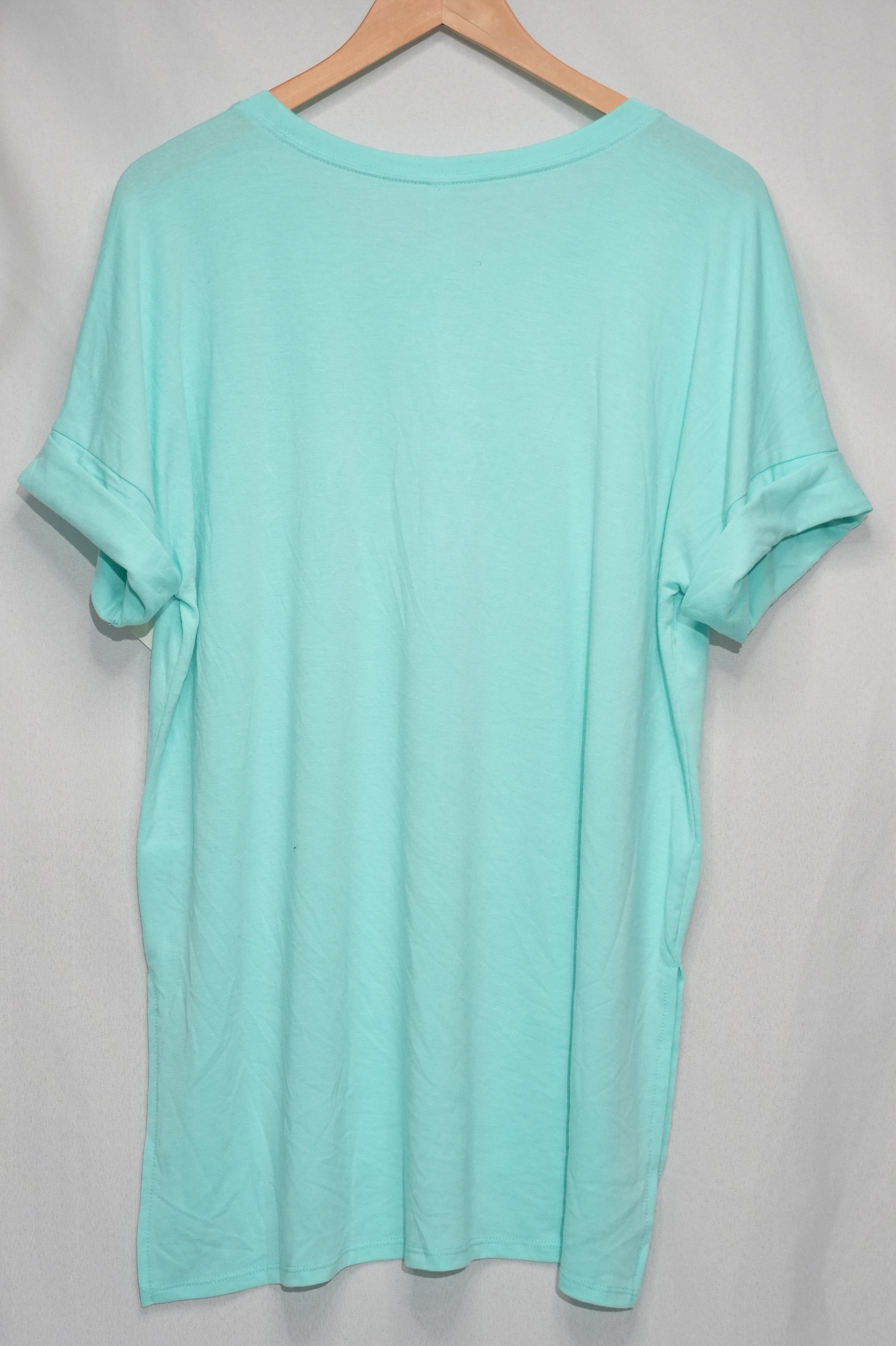 Zenana Tunic Top Women Medium Aqua Mint Cuffed Short Sleeve High-Low Hem