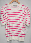 Dokotoo Sweater Top Women Large Pink White Striped Puff Sleeve Crew Neck