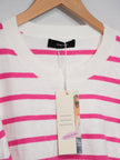 Dokotoo Sweater Top Women Large Pink White Striped Puff Sleeve Crew Neck