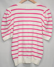 Dokotoo Sweater Top Women Large Pink White Striped Puff Sleeve Crew Neck