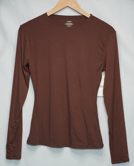C202 Long Sleeve Top Women Extra Large Brown Crewneck Stretch Athleisure
