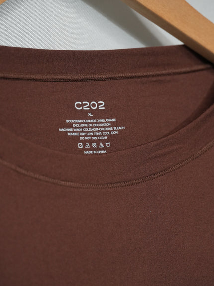 C202 Long Sleeve Top Women Extra Large Brown Crewneck Stretch Athleisure
