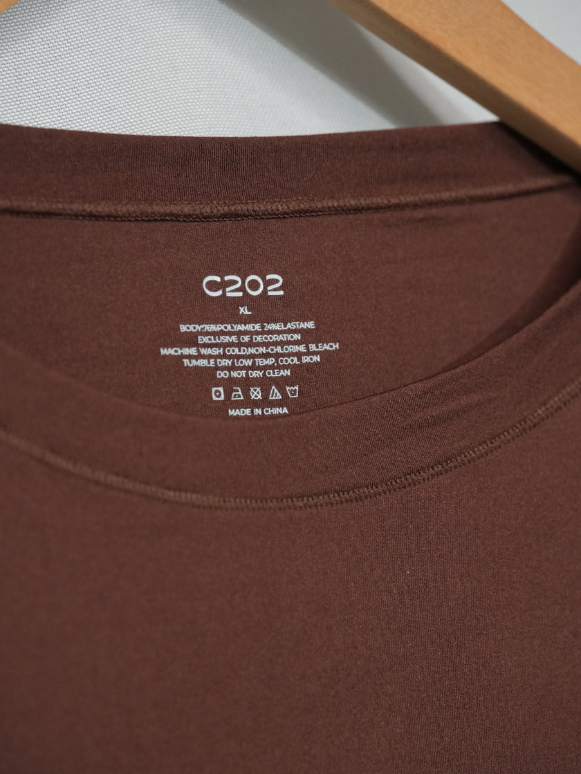 C202 Long Sleeve Top Women Extra Large Brown Crewneck Stretch Athleisure