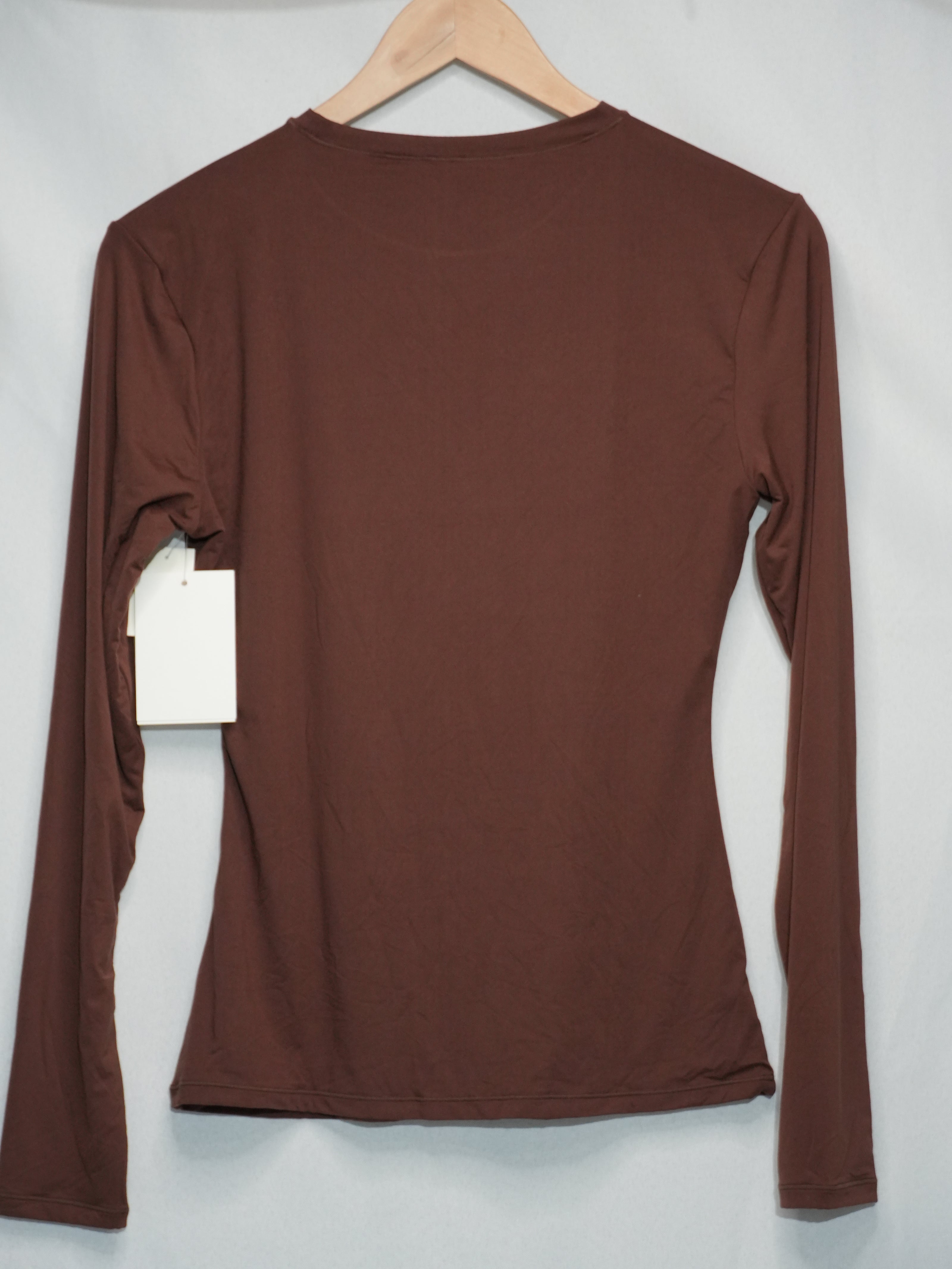 C202 Long Sleeve Top Women Extra Large Brown Crewneck Stretch Athleisure