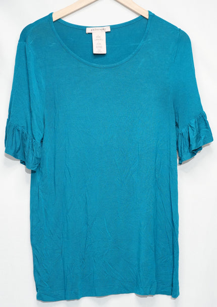 Philosophy Top Women Large Blue Blazer Ruffle Short Sleeve Scoop Neck Shirt