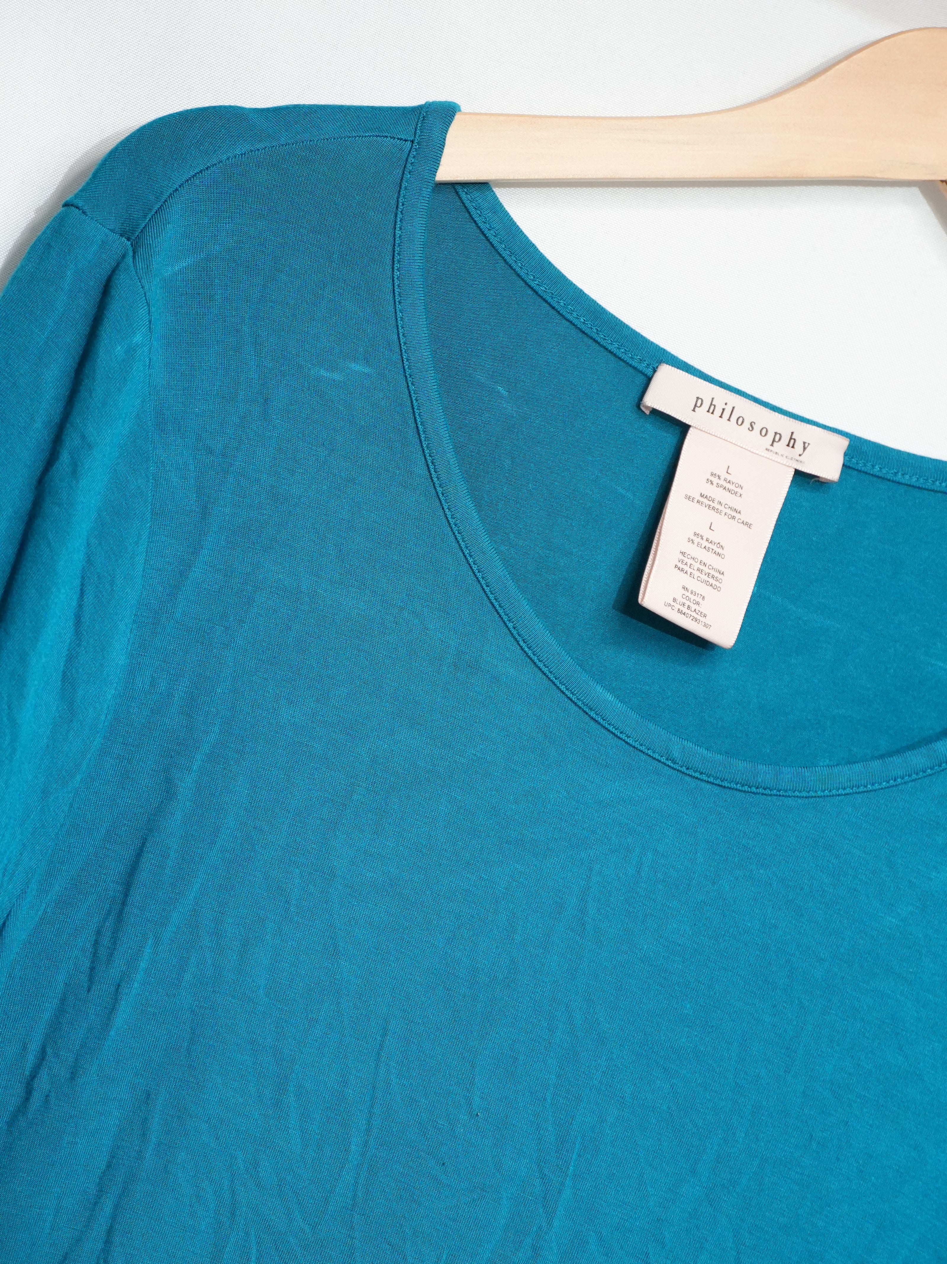 Philosophy Top Women Large Blue Blazer Ruffle Short Sleeve Scoop Neck Shirt