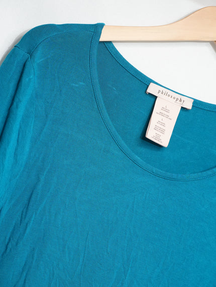 Philosophy Top Women Large Blue Blazer Ruffle Short Sleeve Scoop Neck Shirt