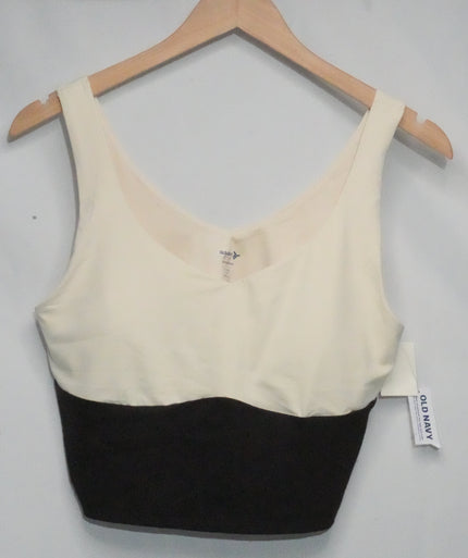 Old Navy Active Sports Bra Women Large Cream Brown Colorblock StudioSmooth Top