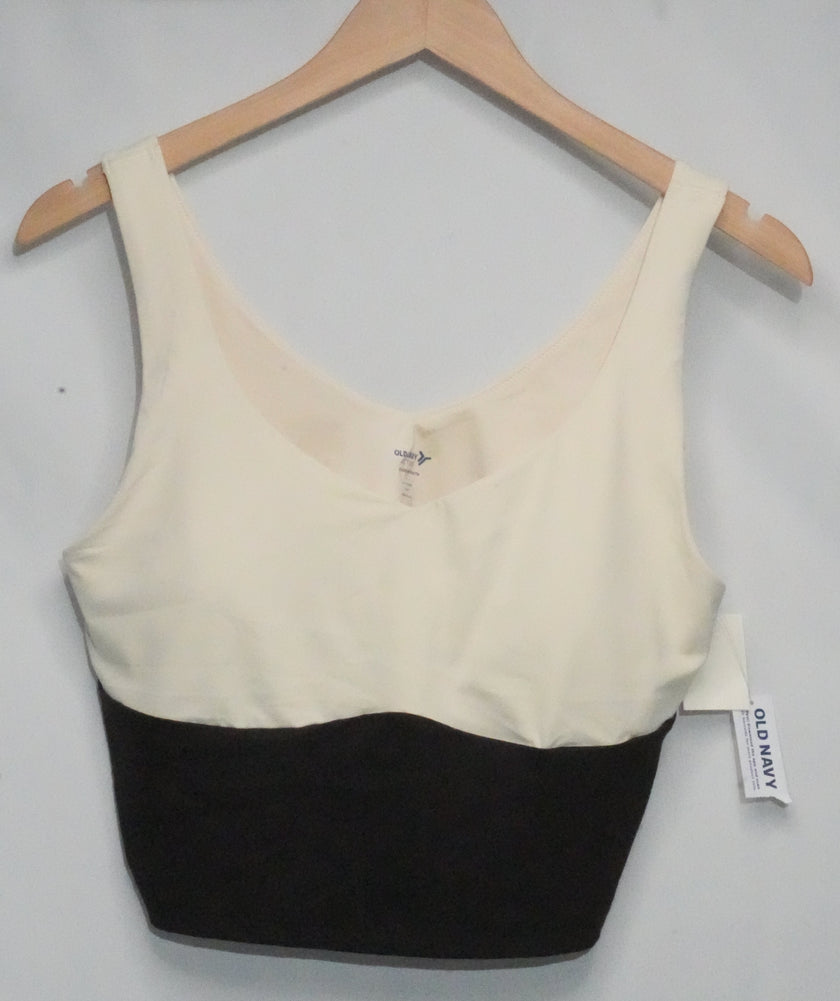 Old Navy Active Sports Bra Women Large Cream Black Colorblock StudioSmooth Top