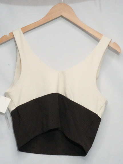Old Navy Active Sports Bra Women Large Cream Brown Colorblock StudioSmooth Top