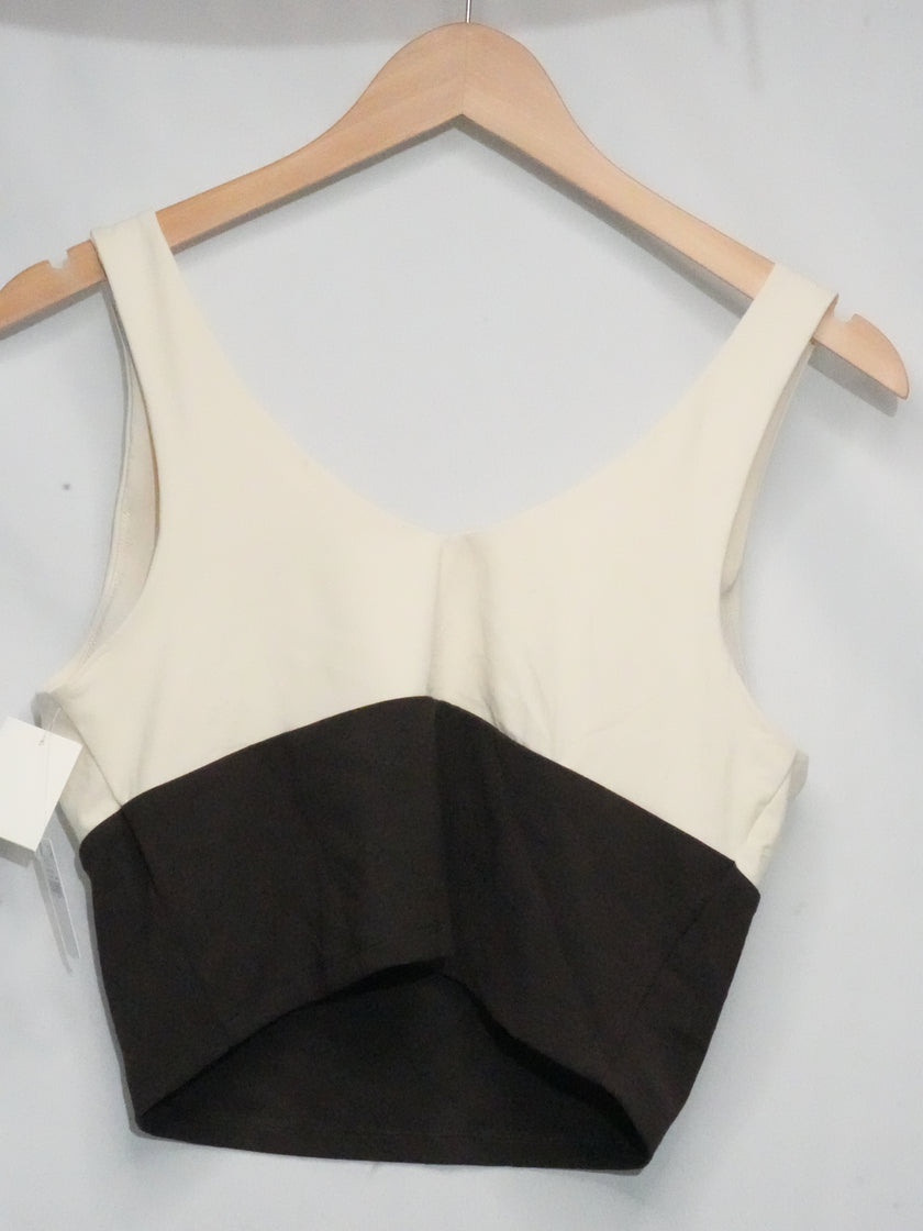 Old Navy Active Sports Bra Women Large Cream Black Colorblock StudioSmooth Top