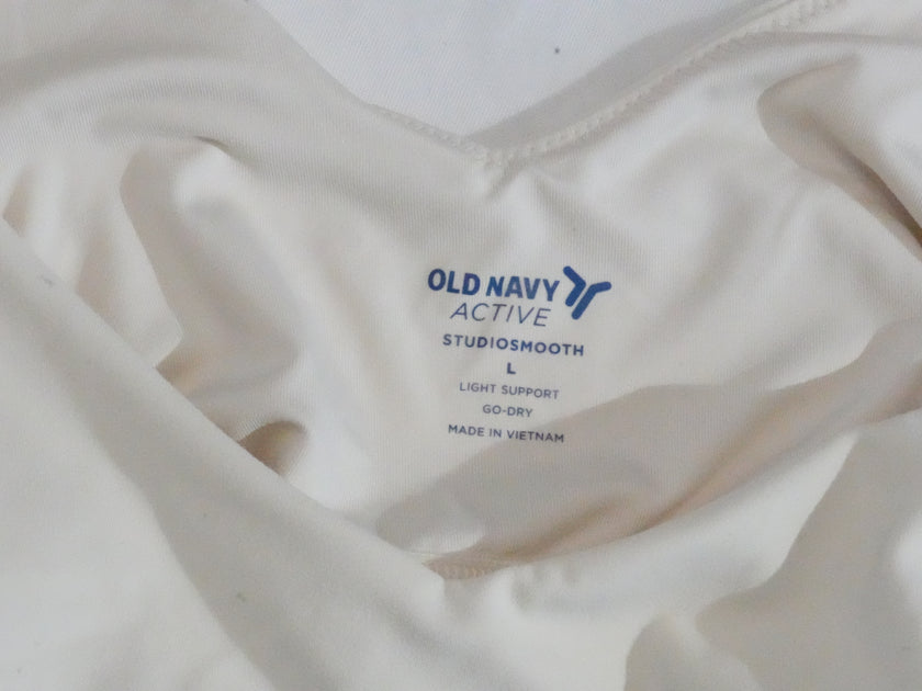 Old Navy Active Sports Bra Women Large Cream Black Colorblock StudioSmooth Top