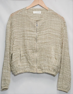 Zara Bomber Jacket Women Large Olive Green Textured Zip Up Lightweight Blouson