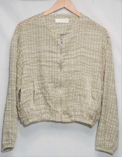 Zara Bomber Jacket Women Large Olive Green Textured Zip Up Lightweight Blouson