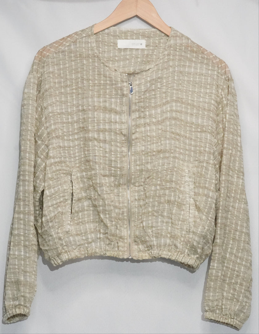 Zara Bomber Jacket Women Large Olive Green Textured Zip Up Lightweight Blouson