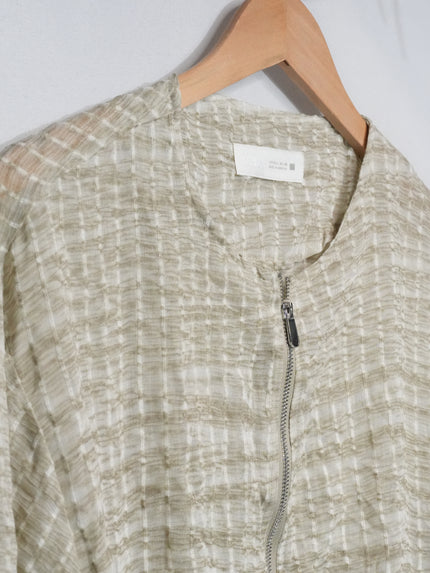 Zara Bomber Jacket Women Large Olive Green Textured Zip Up Lightweight Blouson