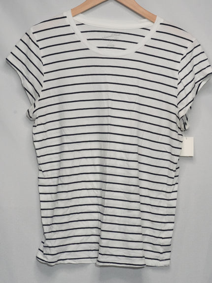 Universal Thread T-Shirt Women Extra Large White Navy Blue Striped Crew Neck Tee