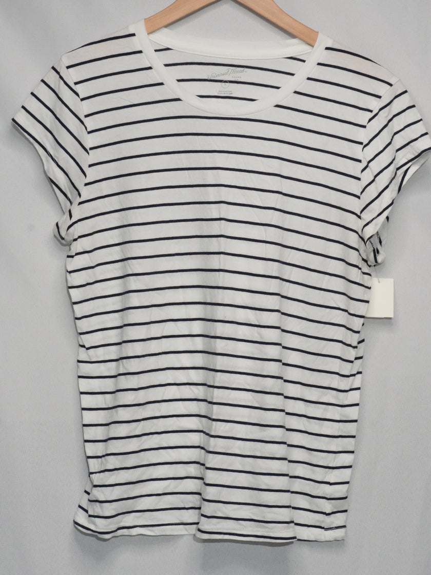 Universal Thread T-Shirt Women Extra Large White Navy Blue Striped Crew Neck Tee