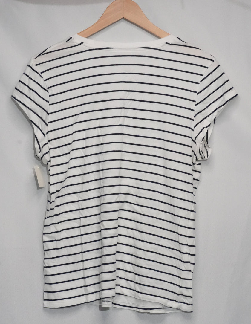 Universal Thread T-Shirt Women Extra Large White Navy Blue Striped Crew Neck Tee