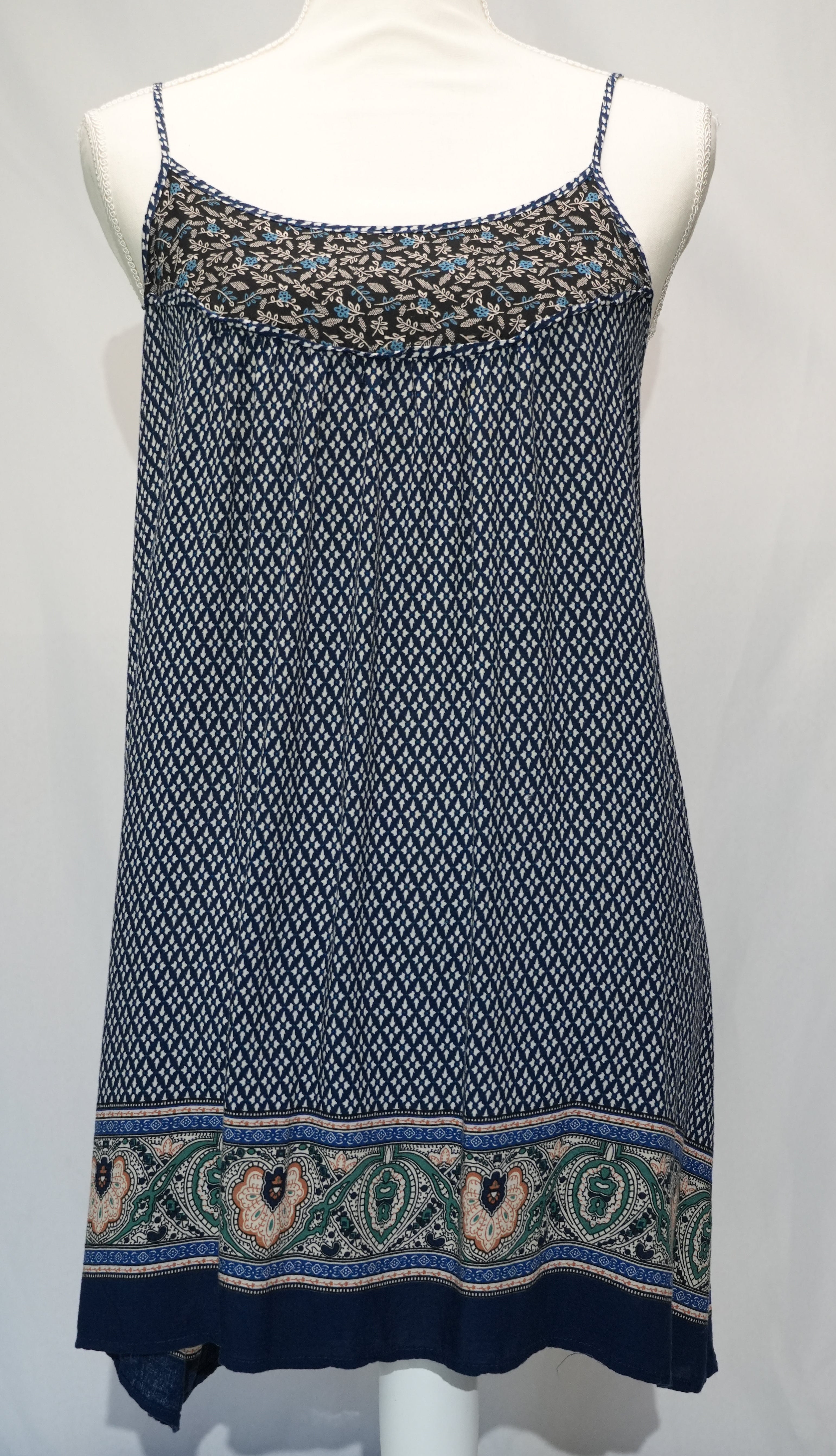 C'isa Tunic Top Womens Medium Blue Geometric Paisley Print Adjustable Straps