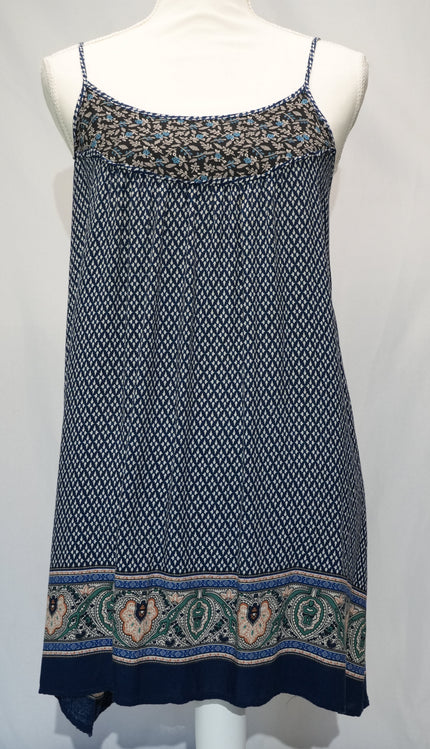 C'isa Tunic Top Womens Medium Blue Geometric Paisley Print Adjustable Straps