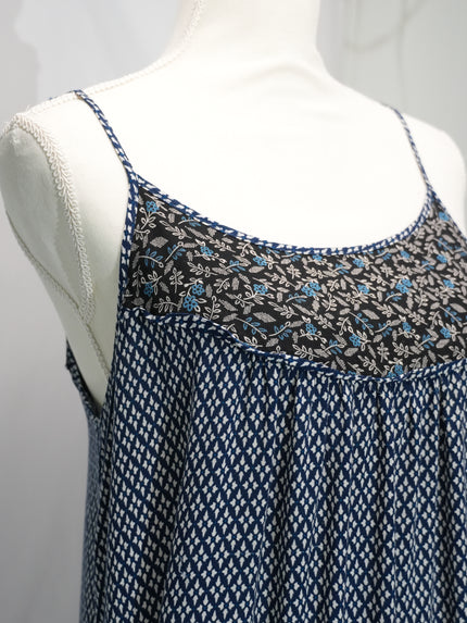C'isa Tunic Top Womens Medium Blue Geometric Paisley Print Adjustable Straps