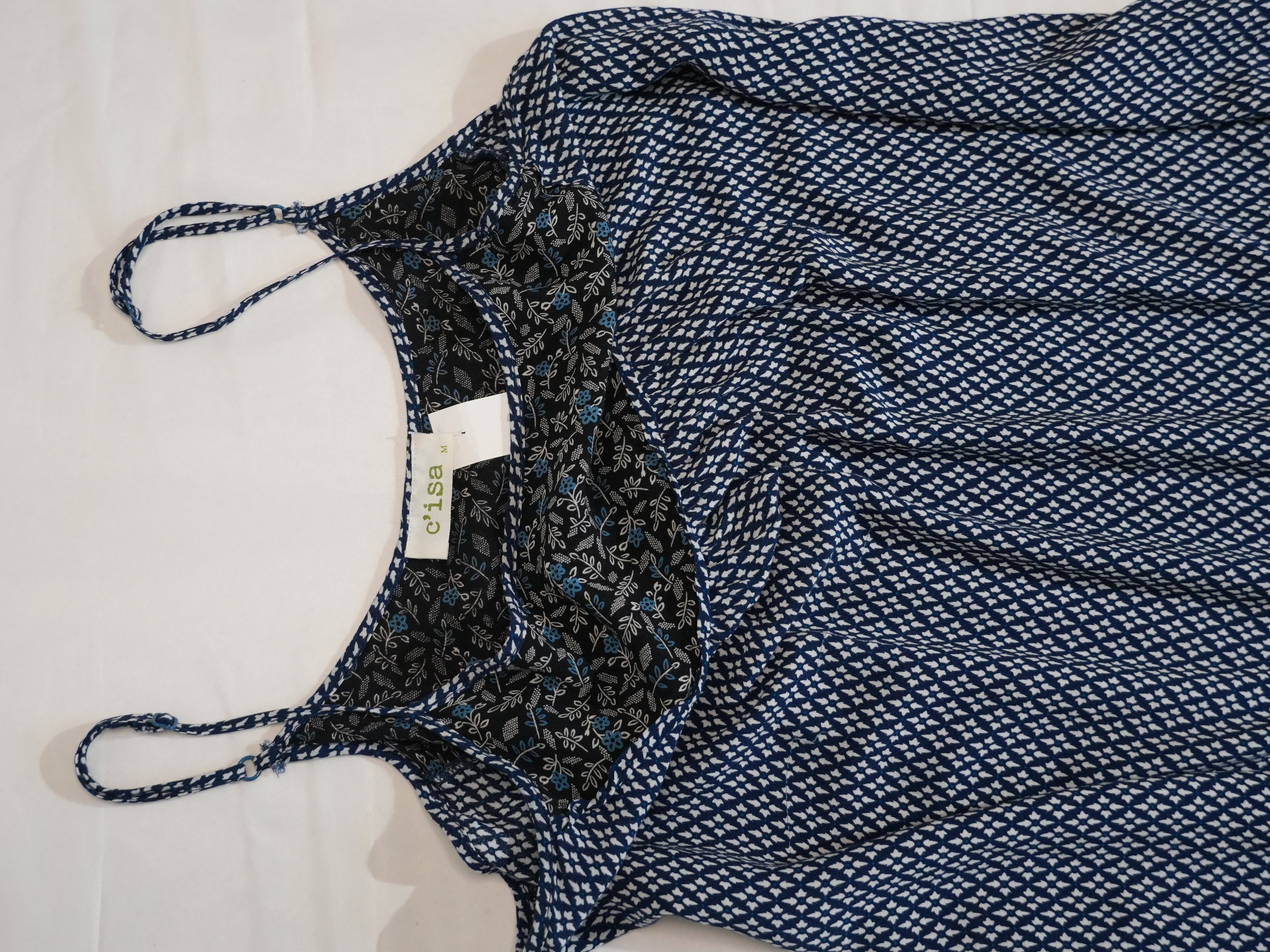 C'isa Tunic Top Womens Medium Blue Geometric Paisley Print Adjustable Straps