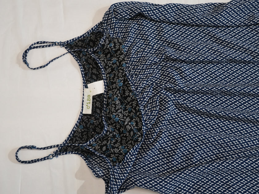 C'isa Tunic Top Womens Medium Blue Geometric Paisley Print Adjustable Straps