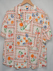 Old Navy Button Down Shirt Women X-Large White Floral Print Short Sleeve Top