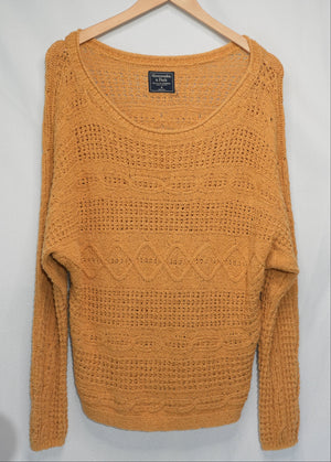 Abercrombie & Fitch Sweater Women Medium Yellow Knit Scoop Neck Long Sleeve