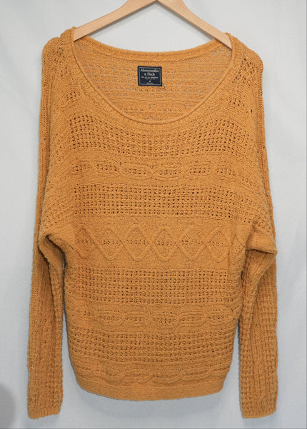Abercrombie & Fitch Sweater Women Medium Yellow Knit Scoop Neck Long Sleeve