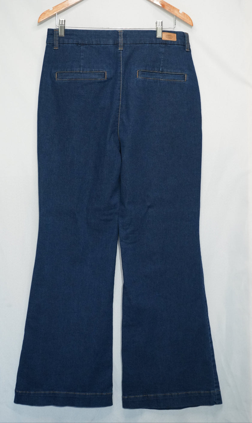 Sofia Jeans Trouser Flare Women Size 14 Indigo Blue High Rise Wide Leg Denim