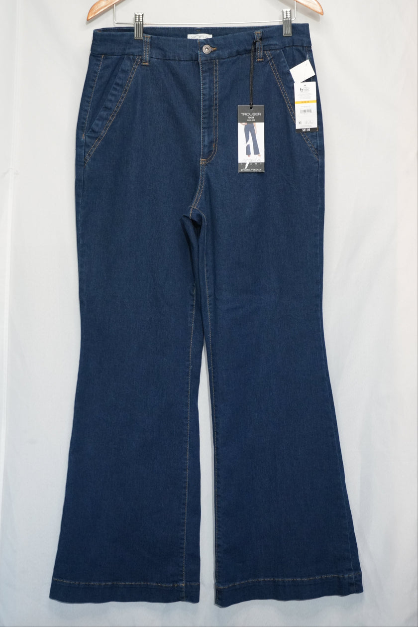 Sofia Jeans Trouser Flare Women Size 14 Indigo Blue High Rise Wide Leg Denim