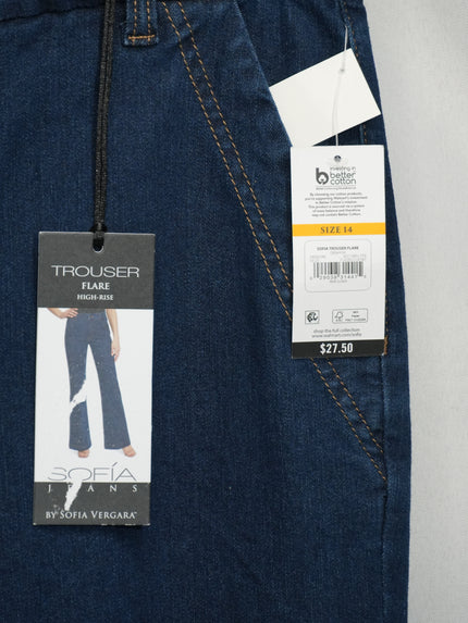Sofia Jeans Trouser Flare Women Size 14 Indigo Blue High Rise Wide Leg Denim