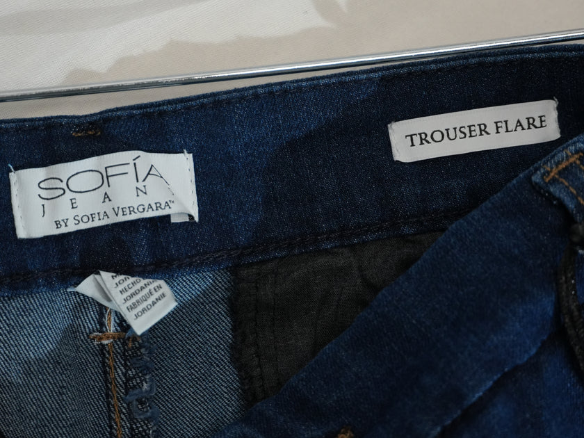 Sofia Jeans Trouser Flare Women Size 14 Indigo Blue High Rise Wide Leg Denim